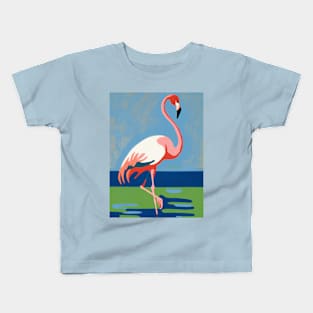 Flamingo Against Blue and Green Background Kids T-Shirt